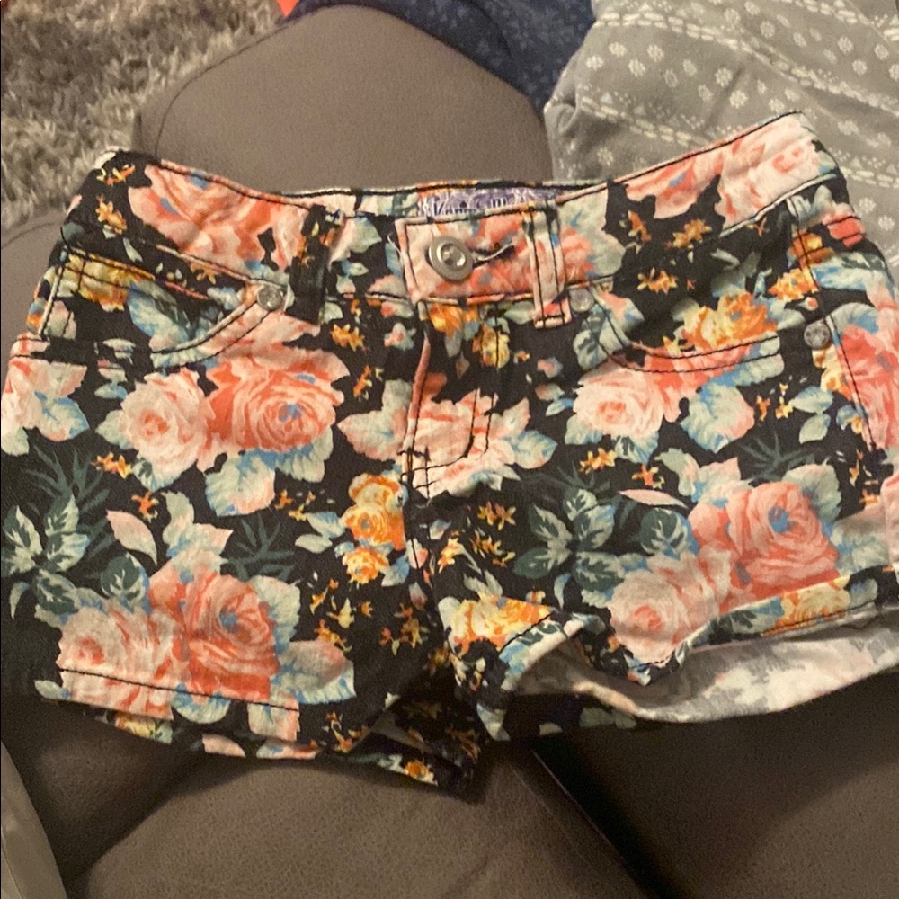 Black and Pink Floral Print Shorts